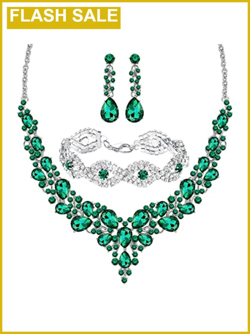 Rhinestone Crystal Jewelry Set Necklace Bracelet Earrings Bride Formal